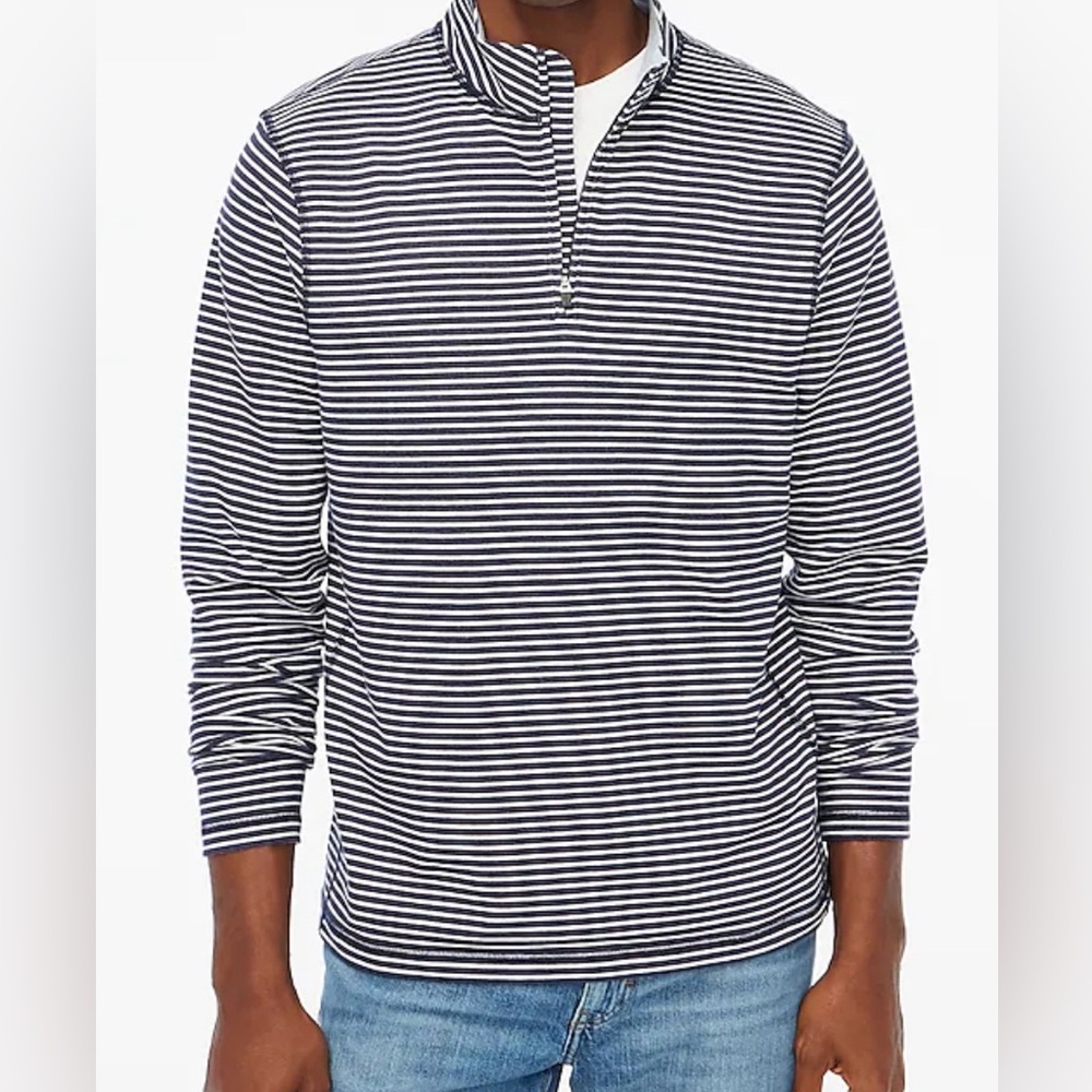 J.Crew Shirt Navy and White Striped Half-Zip Long Sleeve Nautical Mens Large